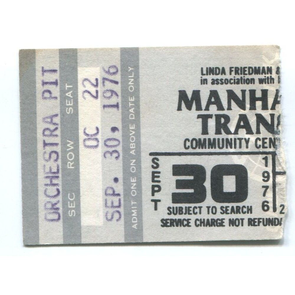 Vintage 1976 Manhattan Transfer Martin Mull Concert Ticket Stub Sacramento CA